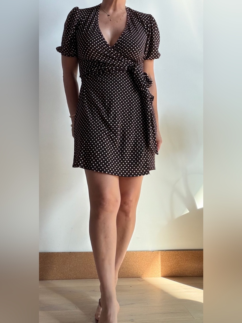 Veronica M brown/white Polka dot Mini wrap dress. it's a short dress size s